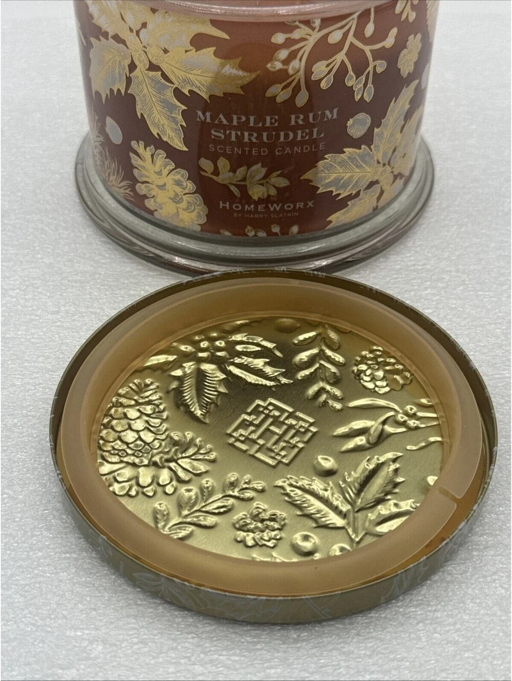 HomeWorx By Slatkin & Co 3 Wick 14oz Candle Maple Rum Strudel Brand New Pecans